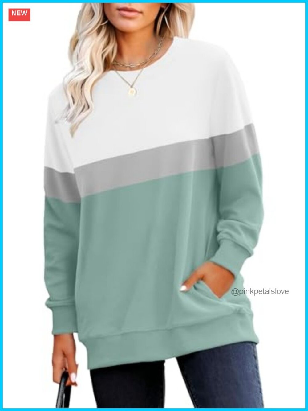 Crewneck Sweatshirt Women Long Sleeve Tunic Pullover with Pockets Fall